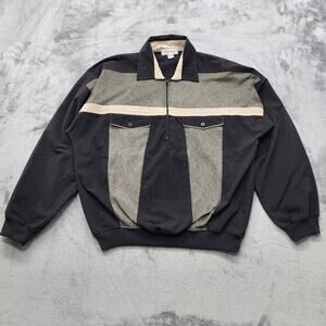 Vintage ALEXXUS Exclusive Shirt Mens L Black Tan Pullover Pollo Long Sleeves Zip